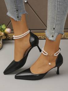 New Women's Pointed Toe High Heel Shoes, Hollow Out Slip-On Versatile Commuter Shoes, Soft Bottom Office/Party/Formal Wear - Black - View 5