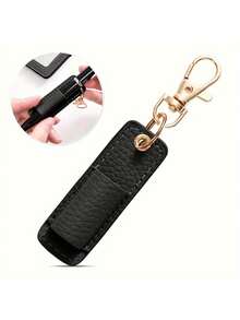 1pc Portable Pen Clip Keychain, Compact Leather Pen Holder With Keyring - Multicolor - View 6