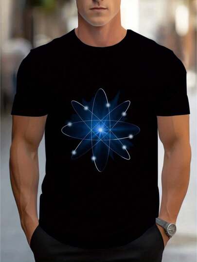 Camiseta 100% Algodão Unissex Masculina e Feminina com Estampa Científica Atômica Tecido Macio e Respirável, Leve para Uso Diário em Eventos Casuais ou Formais - Gola Redonda Transparente para Festas, Escritório ou Lazer - Estilo Minimalista Moderno em Promoção