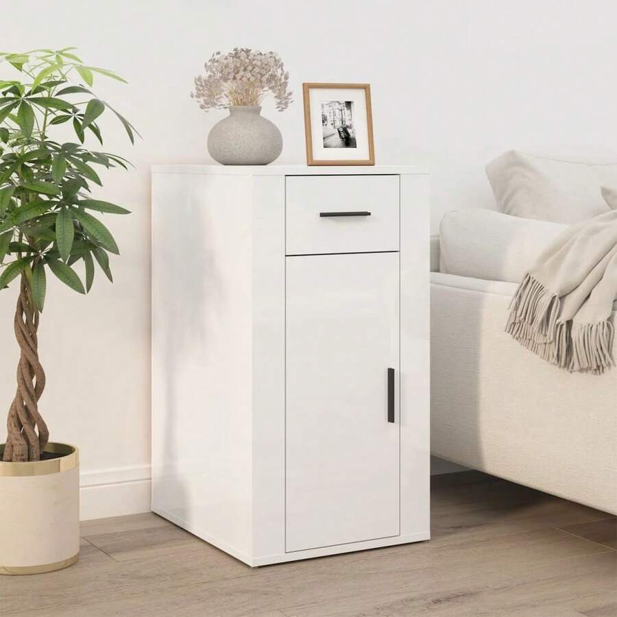 vidaXL Armadio da ufficio Blanc Brillante 40x49x75 cm Legno d'ingénierie - Bianco - Visualizzare 1