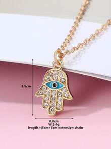 1pc Zinc Alloy Palm Shaped Rhinestone Inlaid Gold Pendant Necklace, Suitable For Teenagers Everyday Wear