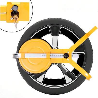 Premium 16-Position Adjustable Wheel Lock With A High-Quality Brass Lock Cylinder And Two Keys | Suitable For 13-15 Inch Car Tires Up To 220mm Wide | Compact Three-Prong Design With A Strong Suction Cup For Reliable Vehicle Securing And Tire Theft Prevention | Portable, Suitable For Cars, SUVs, Trailers, And Motorcycles.