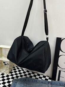 Outdoor Nylon Duffel Bag, Travel Luggage Bag, Sports Gym Bag, Large Capacity Outdoor Casual Bag, Adjustable Shoulder Strap, Comfortable And Wear-Resistant - Black - View 2