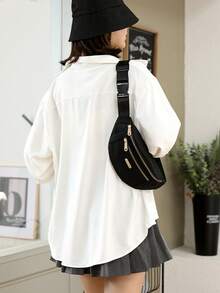 1pc Women's Waterproof Waist Bag, Fashion Crossbody Shoulder Bag, Multi-Layer Casual Bag, Minimalist Versatile Lightweight Design, Retro Travel Bag, Multi-Compartment Sports Waist Pack, Nylon Material Chest Bag - Black - View 6