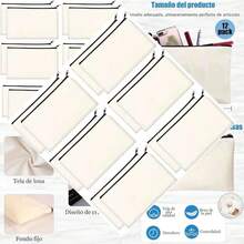 12 Cosméticos Multiusos Bolsas, Bolsa de Lona con Negro Cierre, Bolsas de Maquillaje, Bolsa de Lápices de Lona, Uso Diario Viaje Bolsa para Manualidades, Cosméticos, Facturas, 8 x 5 inch, Beige - como en la foto - Ver 1