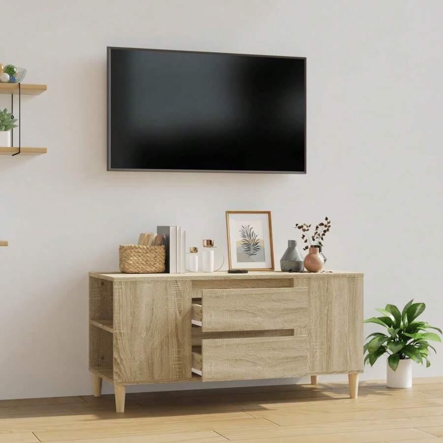 vidaXL Meuble TV Chêne sonoma 102x44,5x50 cm Bois d'ingénierie - Castanho - Ver 1