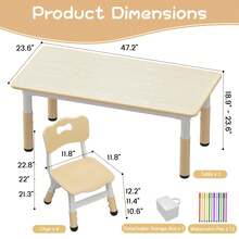 Set de Mesa y 6 Sillas para Niños, Altura Ajustable para Edades de 2 a 10 Años, Superficie de Mesa para Pintar y Patas Antideslizantes, Mobiliario Infantil de Plástico para Casa, Guardería, Aula o Preescolar (Manualidades/Estudio) - Albaricoque - Ver 4