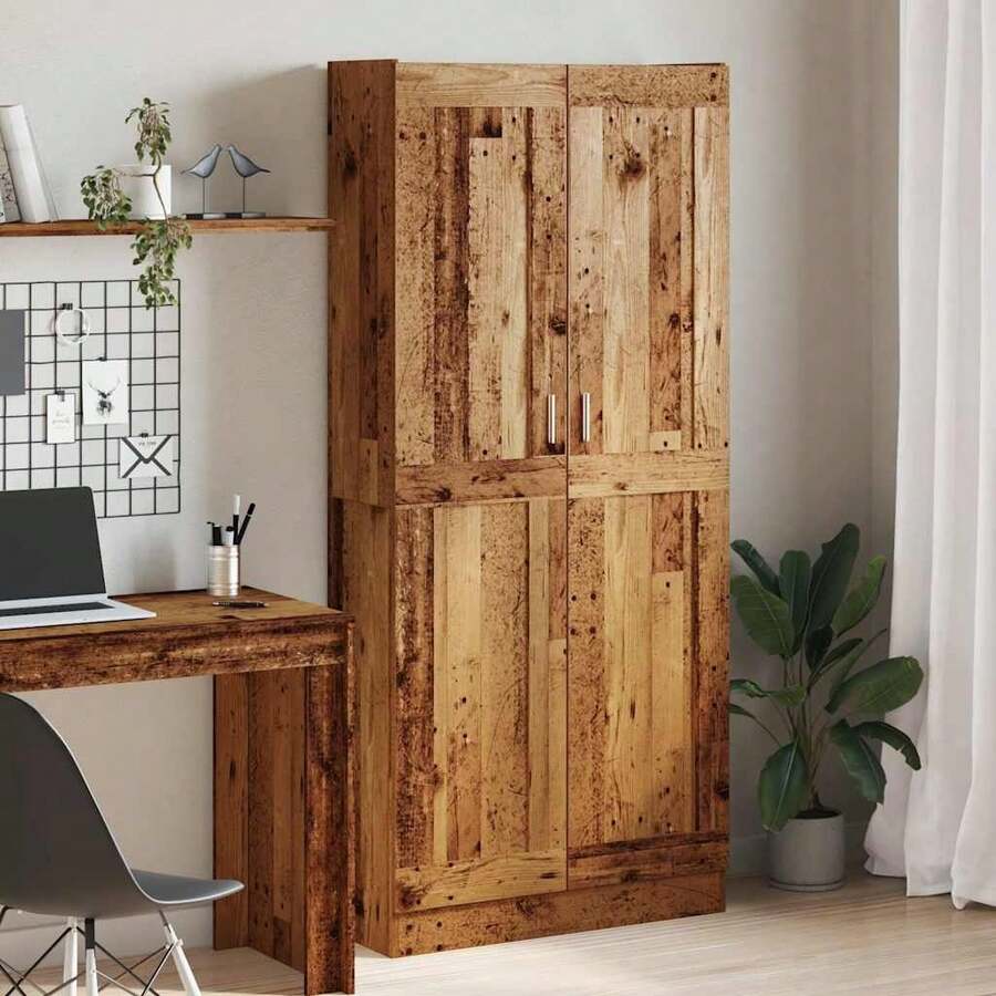 vidaXL Buffet haut vieux bois 82,5x30,5x185 cm bois d'ingénierie - Castano - Visualizzare 1