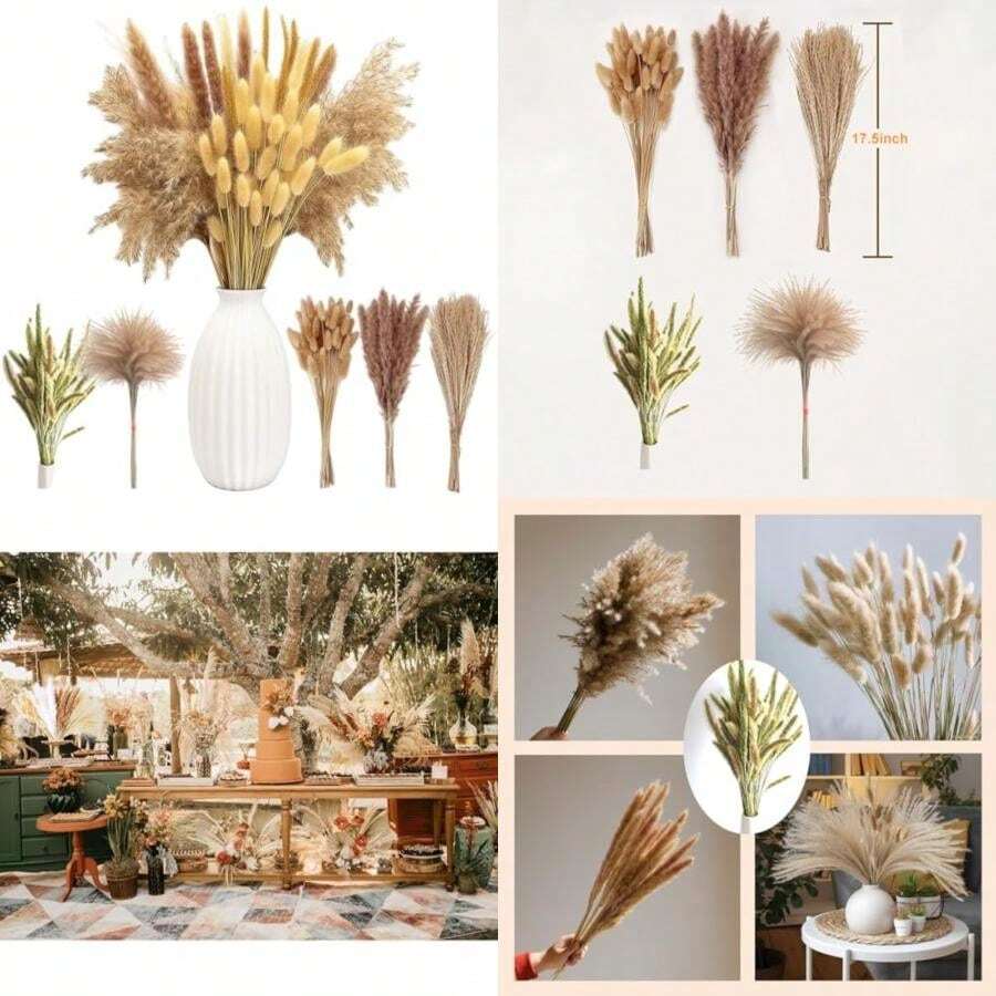 Genérico 150 Piezas de Colas de Conejo y Hierba Pampas – Decoraciones Florales de Estilo Bohemio, para Decoración de Hogar, Sala, Dormitorio y Bodas (Sin Mantenimiento, Jarrón No Incluido)(default) - Multicolor - Ver 1