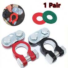 一对汽车、船舶、卡车电池接线柱夹，合金头连接器夹，正负极柱，汽车电池接线柱连接器 | 带垫圈的顶部接线柱替换夹 | 适用于船舶、房车、汽车 - 彩色 - 查看 5