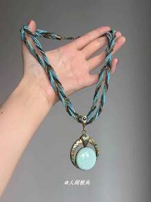Bohemian  Green Wrapped Necklace Design Sense Water Pendant Choker Personality Fashion Neck Jewelry - Mặt dây chuyền hình ngôi sao tám cánh bằng vàng XL0265 - Xem 7