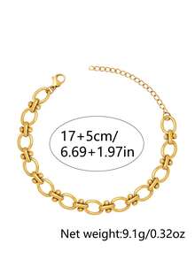 Nooxian 1pc Women's Bracelet, Waterproof Beach Vacation Layered Style, Stainless Steel Hollow Oval Handmade Chain Bracelet, Daily Accessory Gift (Chain Links & Beads Quantity Random) - Yellow Gold - View 6