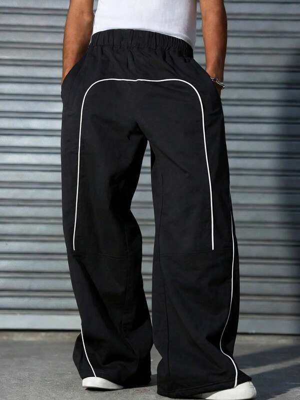 1pc Teen Boy/Teens Minimalist Line Pattern Casual Straight Leg Pants, Easy Care