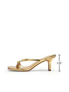 Women Comfortable Kitten Low Heel Thong Heeled Sandals Fashion Square Open Toe Comfort Shoes For Party Casual Slides - 金色 - 查看 6