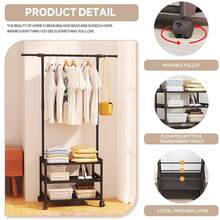 Coat Rack With Storage Shelf, Black Metal Clothes Rack, Freestanding Garment Rack Trolley Rolling Cart On Wheels, For Entryway, Bedroom, Office, Coats, Hats, Jackets, Bags - 黑色 - 查看 5