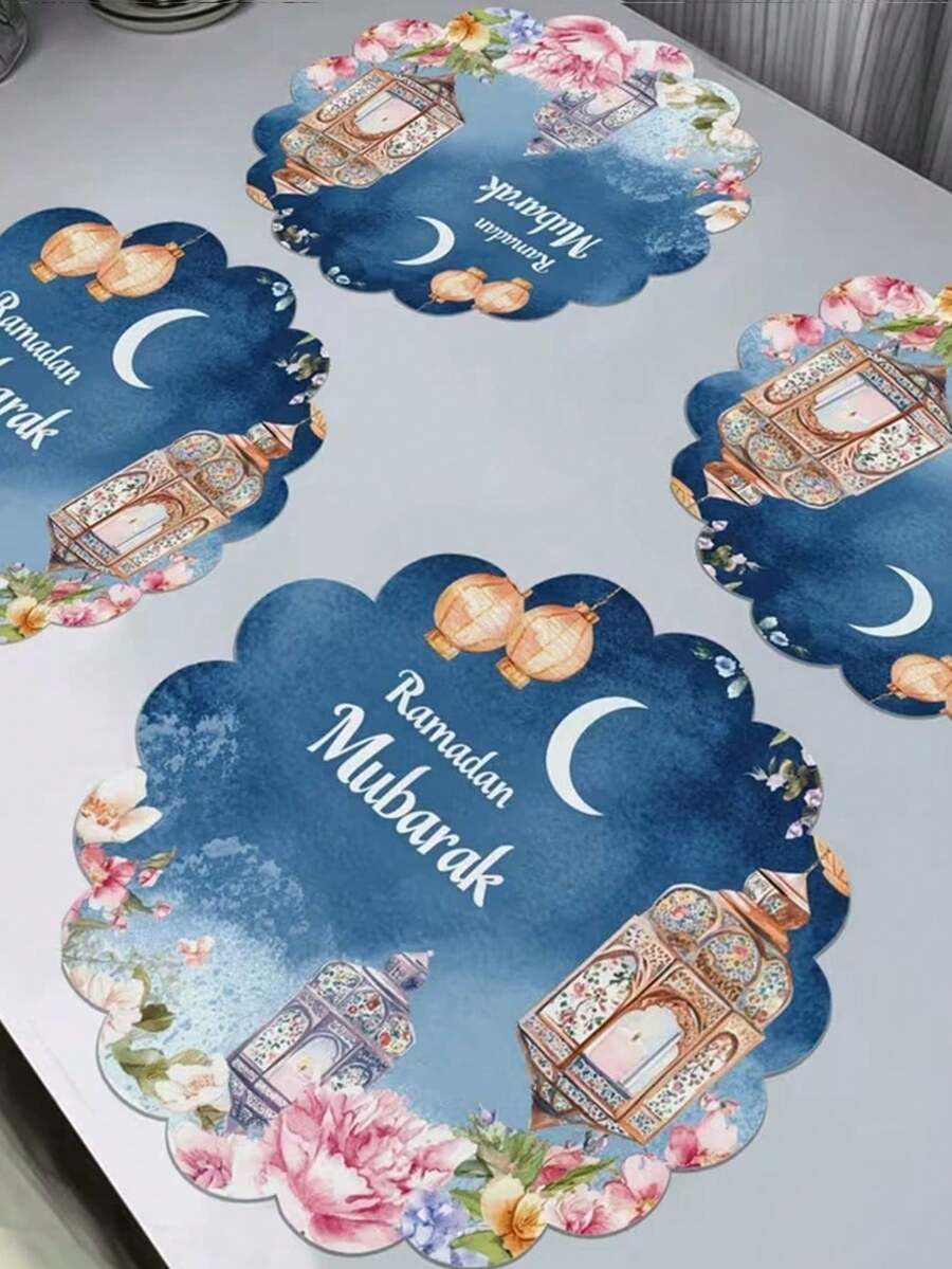 1pc Moon Print Irregular Placemat, Holiday Decoration For Dining Room, Restaurant, Party, Home - Multicolor - View 1