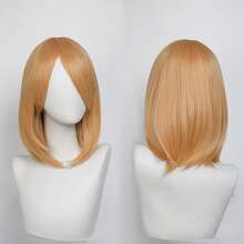 Karida 14-Inch Synthetic Fiber Cosplay Wig With Bangs, Layered Straight Hair, Unisex Cosplay Wig, High Density, Natural-Looking Cosplay Wig For Men And Women