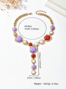 1 chiếc vòng cổ dài kiểu dáng cổ điển phóng đại, đính đá giả hình chữ Y, tua rua, trang sức bản to, mặt dây chuyền hình học sang trọng kiểu Pháp thời Baroque, phù hợp cho phụ nữ đeo hàng ngày, dự tiệc, sự kiện (màu sắc và vị trí đá ngẫu nhiên) - màu đỏ tím - Xem 4