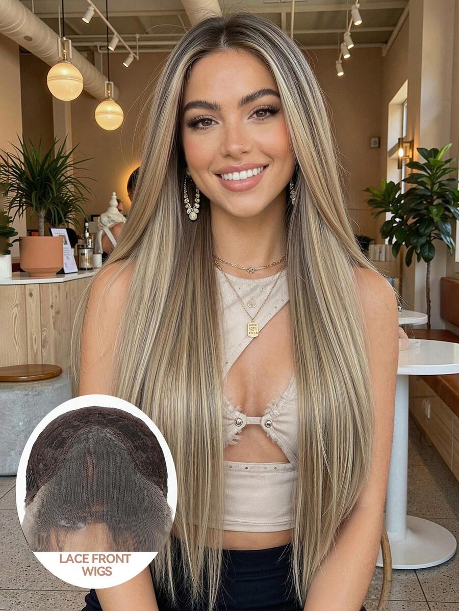 13x4 HD Lace Front Wig: Silky Long Ombre Brown – Undetectable Hairline, Breathable & Fluffy For Effortless Gorgeous Looks Synthetic Lace Wig - Multicolor - View 1