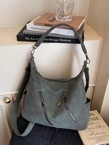 Merlard 复古 2026 哑光质感大容量时尚多功能单肩包，高端沙滩包，手提包，购物袋，大号包，小众质感手提包，拉链双肩带斜挎包 - 綠色 - 查看 11