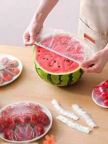 100pcs/Pack Disposable Plastic Food Covers, Colorful Elastic Wrap Film, Reusable Dish Lids, Kitchen Storage Bags - Multicolor - View 8