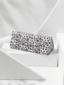 1pc Foldable Minimalist Heart-Shaped Glasses Case, Unisex Portable Casual Leopard Print PU Leather Box - Multicolor - View 9