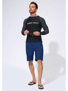 Men's Swim Trunks Quick Dry Board Shorts With Zipper Pockets Beach Shorts Bathing Suits Men - No Mesh Liner - 午夜 - 查看 2