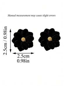 1对黑色优雅柔美花朵耳钉，适合少女日常佩戴和节日场合。 - 黑色 - 查看 5