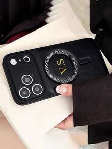 Personalized Luxury DIY Golden Name Smooth Pattern Faux Leather Magnetic Phone Case Compatible With IPhone 17 Pro Max 17 Pro 17 16 15 14 13 Pro Max Wireless Charging Shockproof Lens Protective Back Cover - Black - View 4