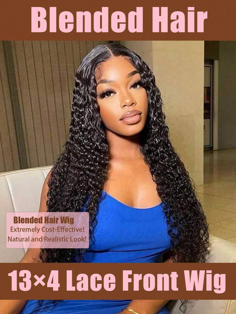 13x4 Jerry Curly Lace Front Wigs Blended Hair Wig 200% Density Curly Wig For Women Natural Black Transparent Lace Frontal Wigs Pre Plucked - Natural & Black - View 1