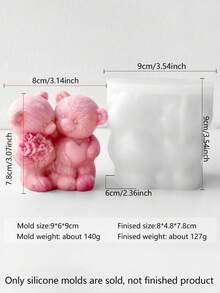 Valentine's Day Series Couple Bear Silicone Mold, For DIY Candles And Plaster Decorations - Couple Bear Candle Silicone Mold, Valentine's Day Bear Handmade Plaster Mold - White - View 6