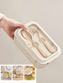 1pc Lunch Box Set, Includes Lunch Box, Insulated Bag, Breakfast Cup, Water Bottle, Suitable For Light Meals, Office, School, Outdoor Activities. Lunch Box, Salad Cup, Insulated Set. Compartment Lunch Box, Back To School Student Supplies, Lunch Box, Meal Bag - Beige - View 4