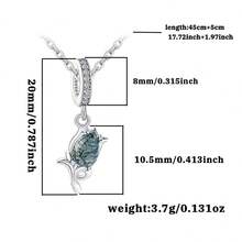 1 pieza Elegante y lujoso collar colgante de flor de tulipán de ágata incrustada en plata de ley 925, adecuado para uso diario, citas, regalos, fiestas y reuniones de mujeres - Plateado - Ver 4