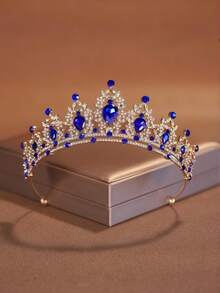 1件优雅合金皇冠，蓝色水晶水钻新娘皇冠，优雅迷人，适合婚礼、舞会、派对等场合。 - 寶藍色 - 查看 4