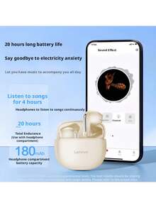 Lenovo EA140 High-Fidelity Wireless Earbuds: Hi-Fi Sound Quality, Intelligent Call Noise Cancellation, Ultra-Lightweight Design (4g Per Earbud), Type-C Fast Charging, Versatile For Subway, Office, And Running. - White - View 3