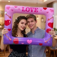 1个PVC创意心形相框，手持充气相框，节日装饰，派对/婚礼装饰道具，礼品 - 彩色 - 查看 5