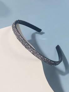 New Fashionable Micro Rhinestone Studded 1cm Headband, Exquisite High-End Sparkling Rhinestone Headband - Black - View 8