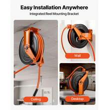 Bobina de manguera de aire retráctil, 3/4 pulgadas x 50 pies de manguera de aire de PVC Max 300PSI, Bobina de mangueras de compresor de aire de rebobinado automático con plomo de 5 pies, montaje en techo / pared doble brazo de acero pesado - 3/4 pulgadas x 50 pies - Ver 5