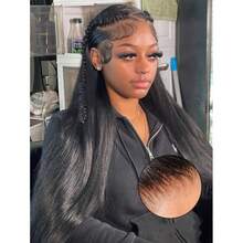 ZHENDEFA 360度蕾丝前假发，隐形抽绳，高清透明，100%真人发丝，预先拔毛，无需胶水，女士款