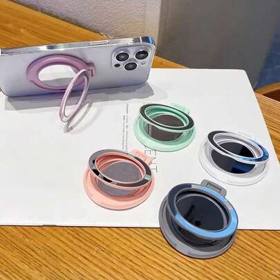 极简镜面元素手机指环 1 件装 极简便携式化妆镜手机壳 多功能可折叠磁吸无线充电支架 糖果色电镀镜面创意粘胶化妆镜手机支架 情人节礼物