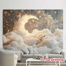 1pc Moon & Galaxy Party Backdrop Banner - 2D Flat Printed Polyester Decor, Suitable For Photography, Festivals, Birthdays, Weddings - No Electricity Needed, Easy Installation, Event Backdrop, Holiday Decoration, Dreamy Ambiance, Smooth Texture, 2D Flat - Multicolor - View 4