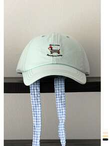 1pc Soft Top Dachshund & Gingham Bow Embroidered Baseball Cap, Cartoon Puppy Bow Plaid Strap, Fashionable, Suitable For Spring/Summer, Versatile, High Quality, Ins , Sun Protection, - Multicolor - View 21