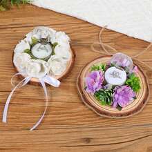 Wedding Ring Box, Elegant Artificial Flowers Tree Stump Portable Engagement Ring Box - Purple - View 4