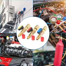 Válvula de bola de paso recto SAE, rosca externa de 1/4" a rosca interna de 1/4", válvula para líquido refrigerante para aire acondicionado y refrigerador con carga de refrigerante R22 AC, con adaptador  para válvula - Amarillo - Ver 5