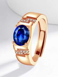 Adjustable White Gold Plated Rectangular Cubic Zirconia Cocktail Ring, Luxury Crystal Zirconia Personalized Statement Party Ring, Men's Fashion Jewelry Gift, Valentine's Day Gift