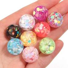 5pcs Of 16mm Colorful Heart-Shaped Glitter Sequins Acrylic Double Layer Design Beads - Suitable For DIY Pens, Necklace Accessories, Bracelet Making Materials