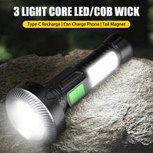 1pc LED Super Bright Flashlight USB Rechargeable Torch 11 Lighting Modes Powerful Lamp With Tail Magnet Outdoor Emergency Lantern