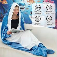 1件装鲨鱼睡袋毯，带尾巴，可穿戴法兰绒毯，厚实保暖家居毯，成人卡通鲨鱼睡袋套装，鲨鱼爱好者礼物，鲨鱼家居睡衣，多功能毯子 - 彩色 - 查看 6