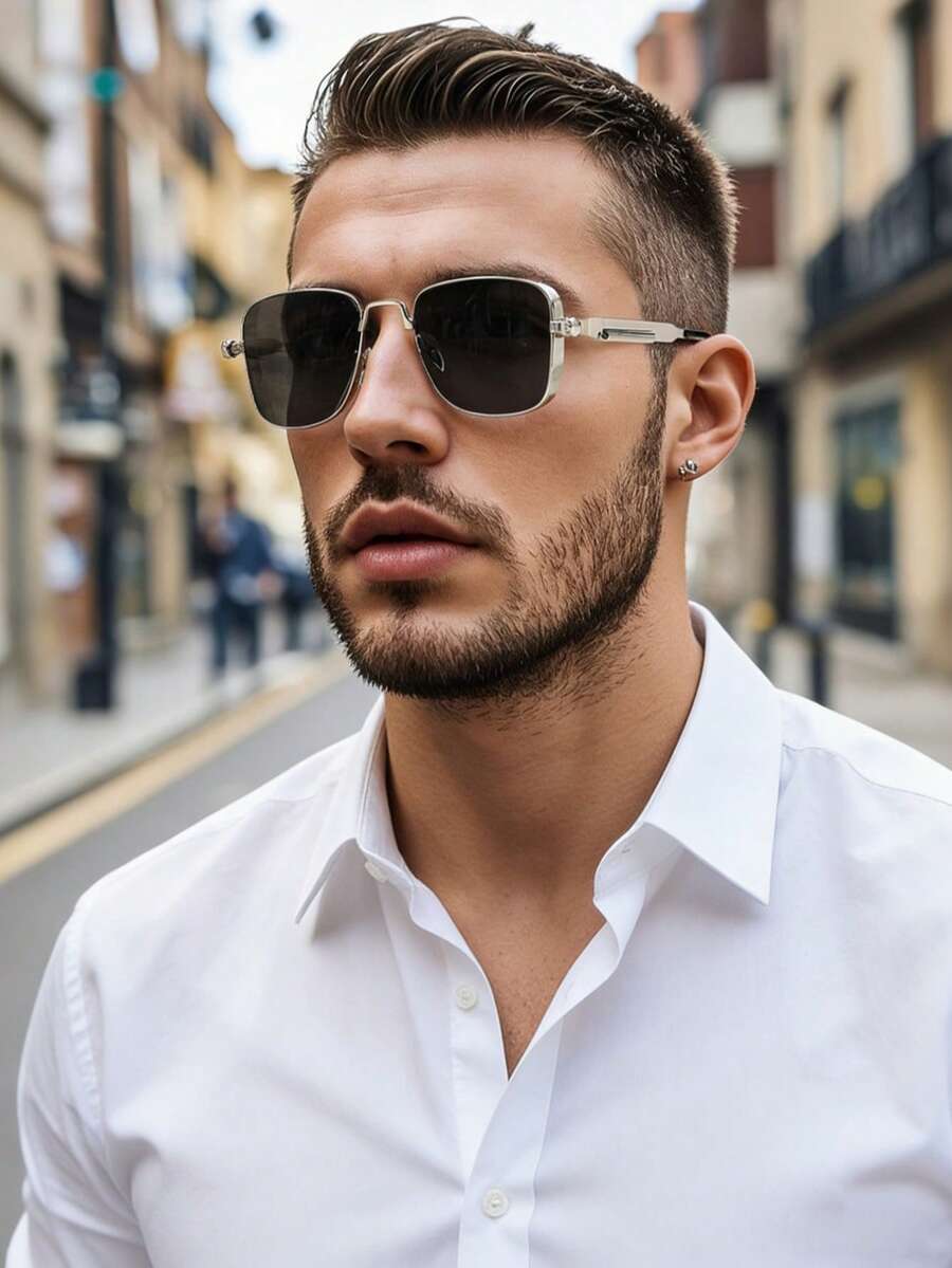 1 Par de Óculos da Moda Novos com Armação Grande de Metal e Mola, Adequado para Viagens ao Ar Livre, Novos Óculos da Moda Estilo Punk Steam em Metal para Homens, Óculos da Moda de Armação Quadrada Retrô
