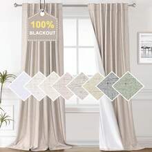 % Blackout Curtains Bedroom 84 Inches Long, Back Tab/Rod Pocket Faux Linen Blackout Curtains 2 Panels Thermal Insulated Curtains & Drapes Living Room, Decor, W52 X L84 - Natural - 查看 5